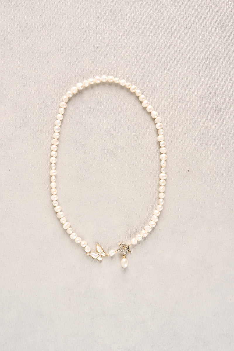Butterfly Pearl Necklace - Gold