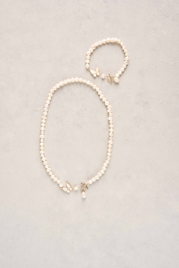 Butterfly Pearl Necklace - Gold