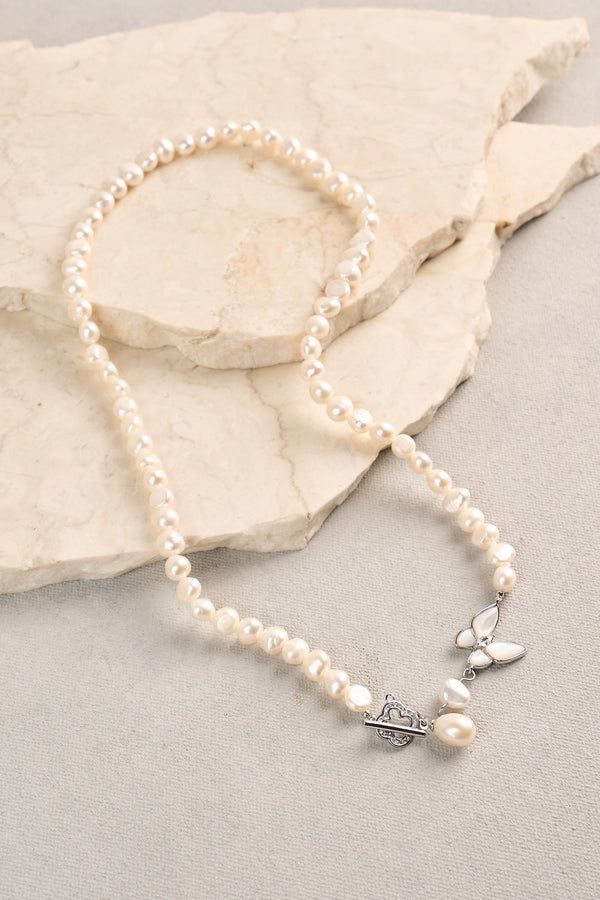 Butterfly Pearl Necklace - Silver