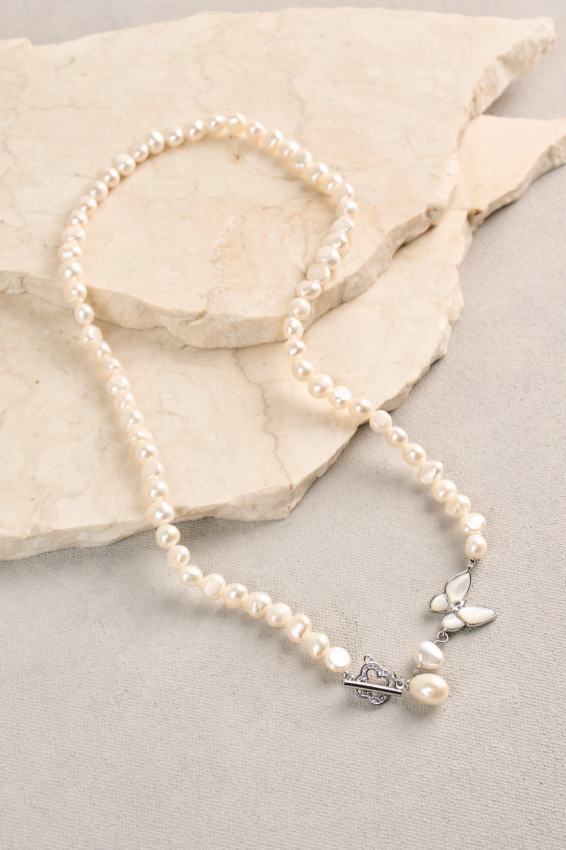 Butterfly Pearl Necklace - Silver