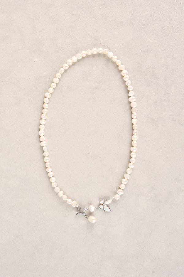 Butterfly Pearl Necklace - Silver