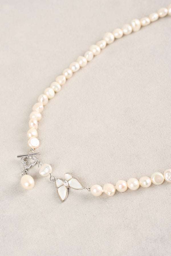 Butterfly Pearl Necklace - Silver