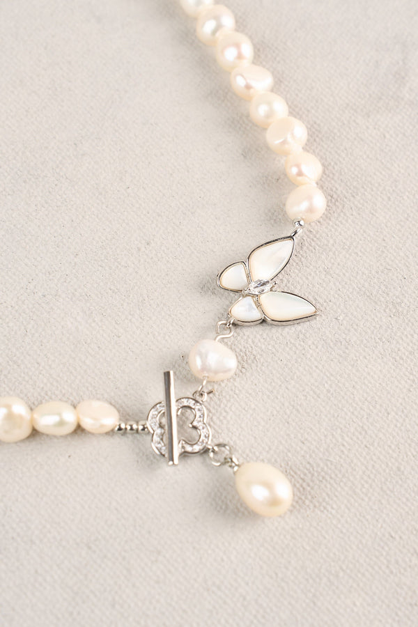 Butterfly Pearl Necklace - Silver