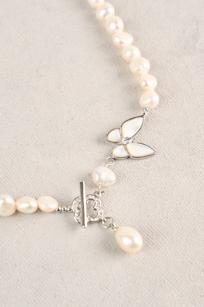 Butterfly Pearl Necklace - Silver