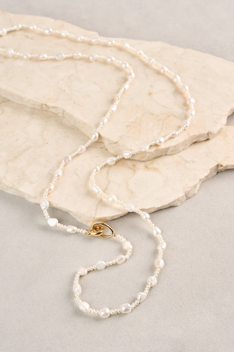 Long Freshwater Pearl Necklace - Gold