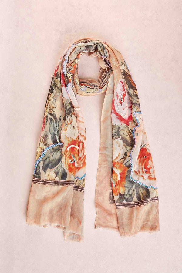 Embellished Roses Scarf - Multi