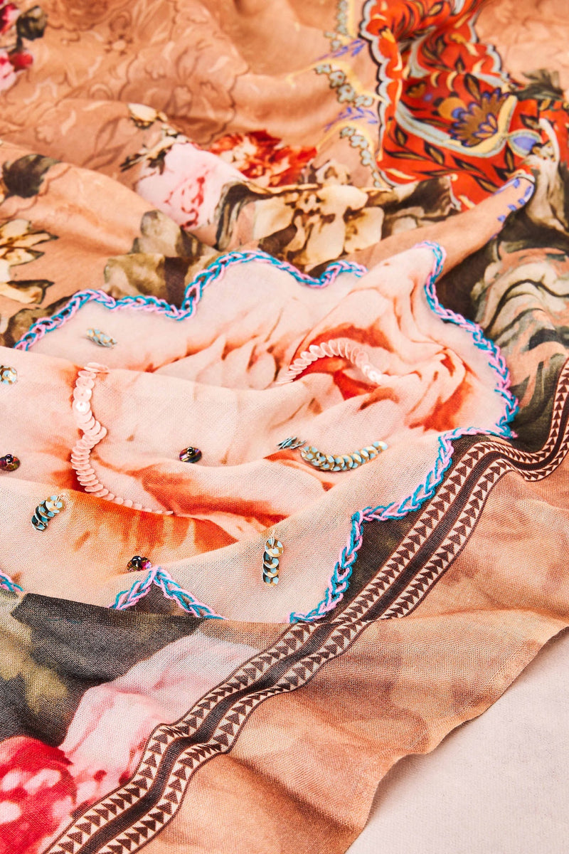 Embellished Roses Scarf - Multi