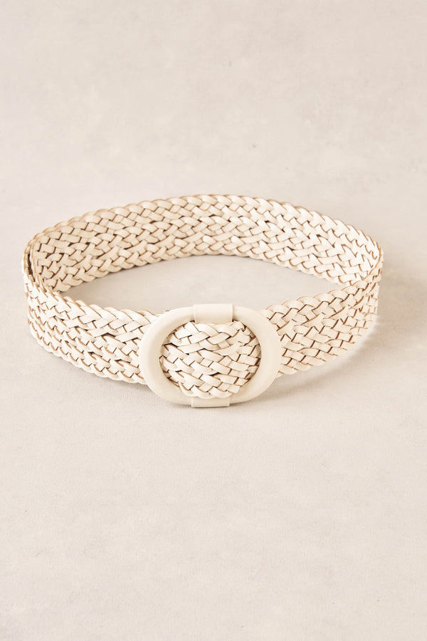 Woven Leather Belt - Chalk
