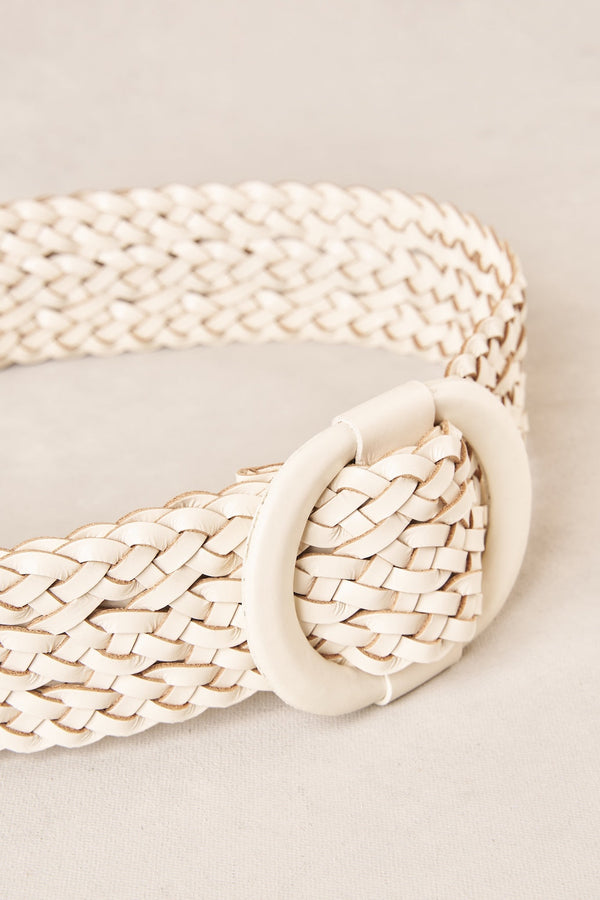 Woven Leather Belt - Chalk