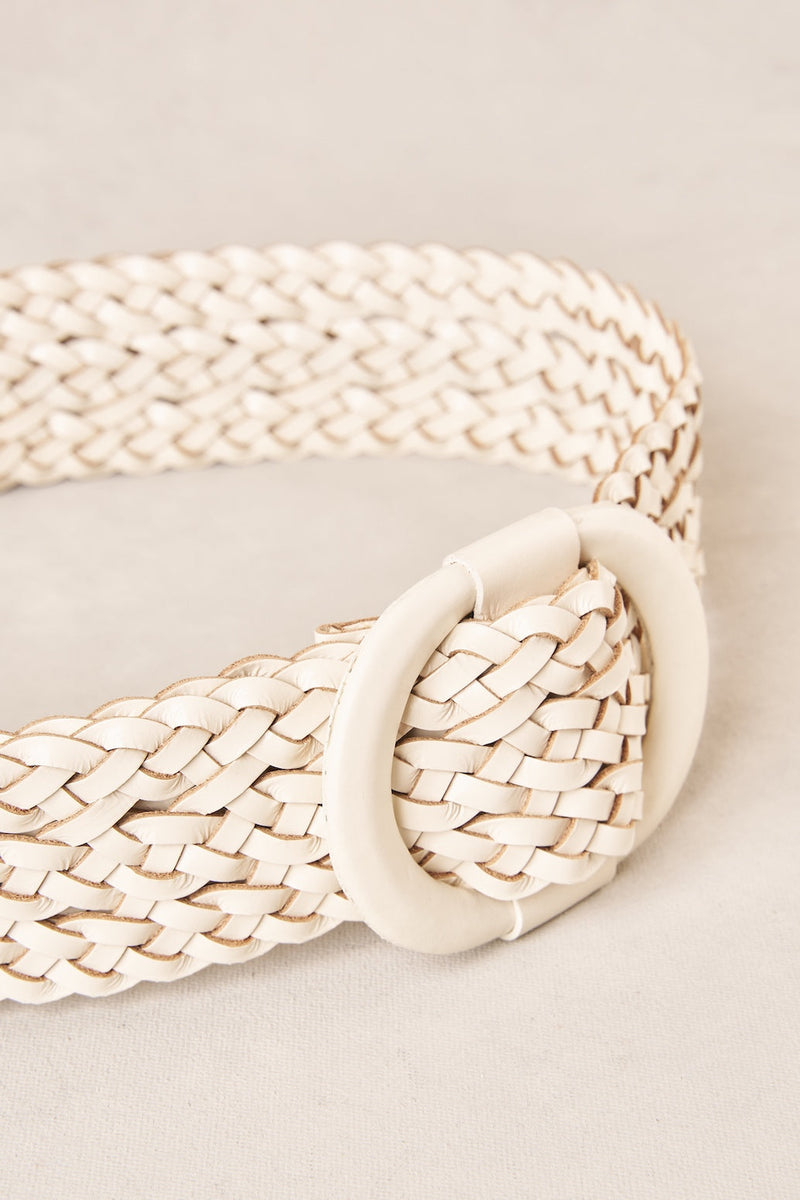 Woven Leather Belt - Chalk