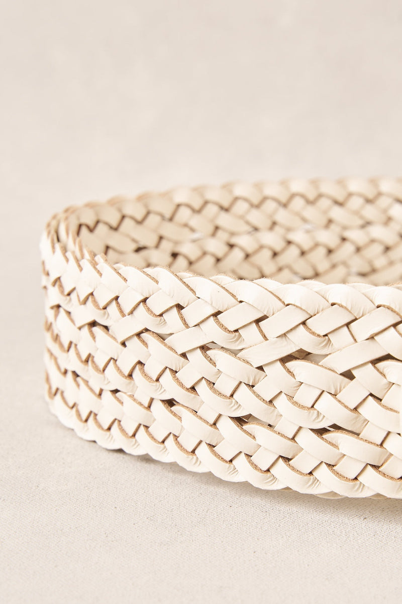 Woven Leather Belt - Chalk