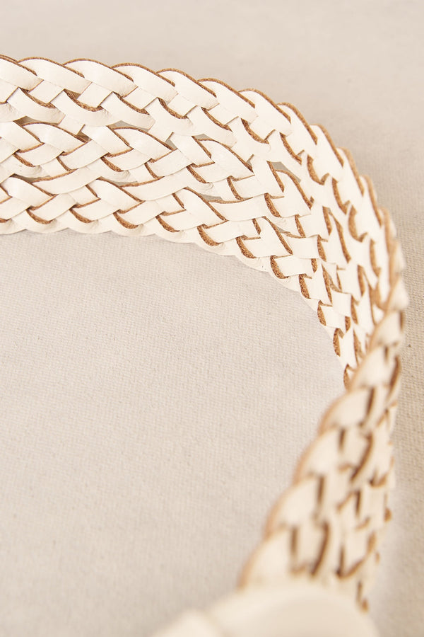 Woven Leather Belt - Chalk