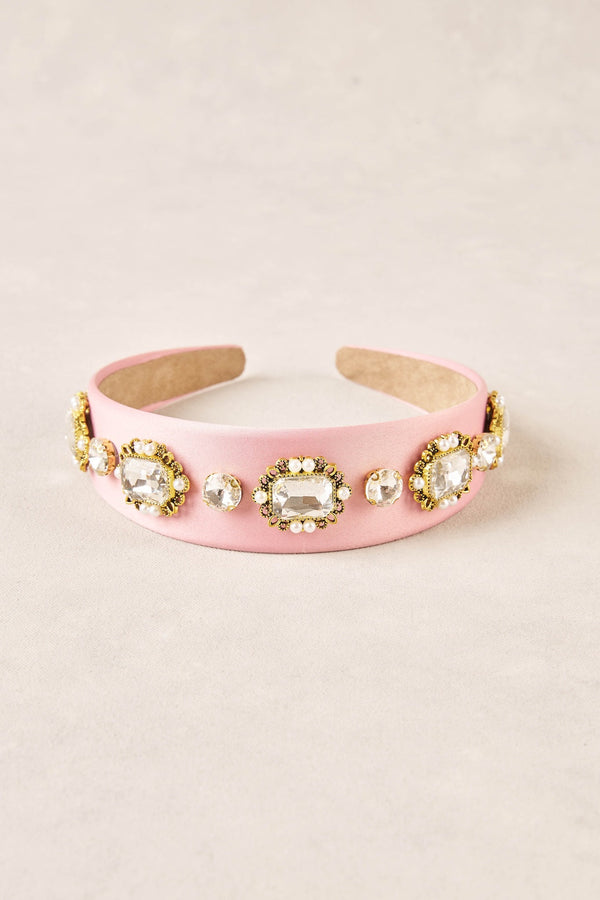 Jewelled Satin Headband - Light Pink