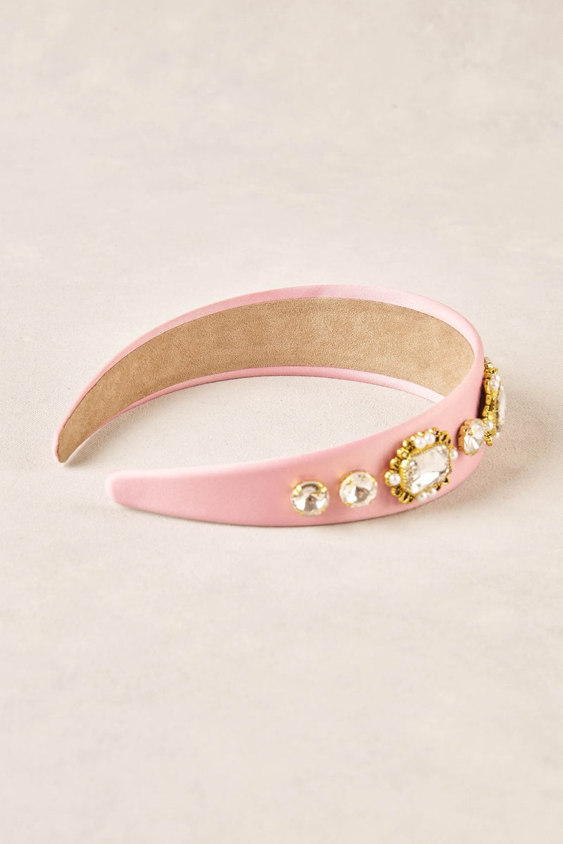 Jewelled Satin Headband - Light Pink