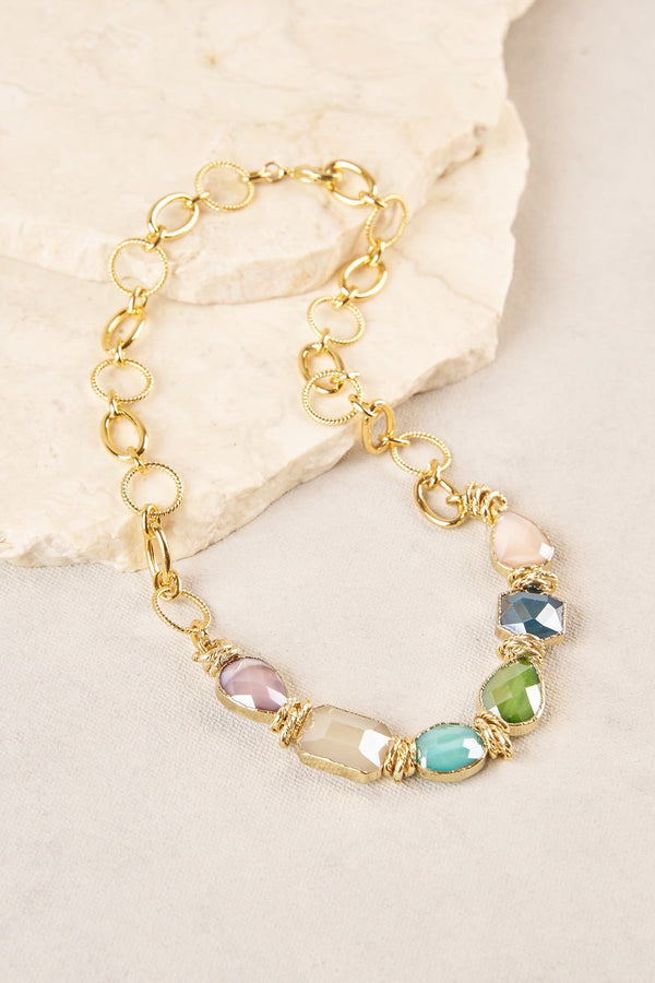 Multi Facet Stone Necklace - Multi