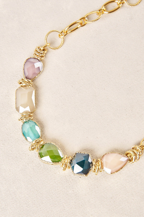 Multi Facet Stone Necklace - Multi