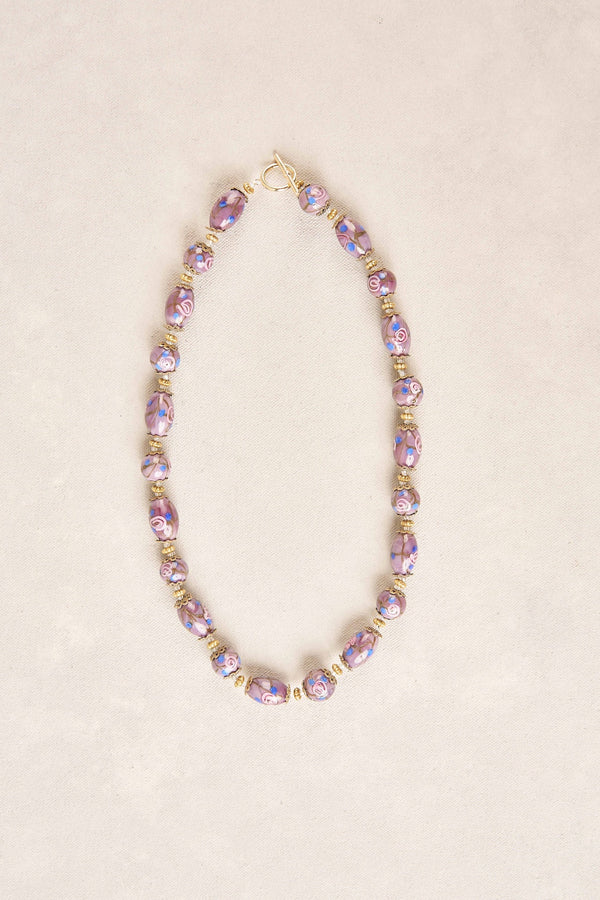 Painted Bead Necklace - Purple