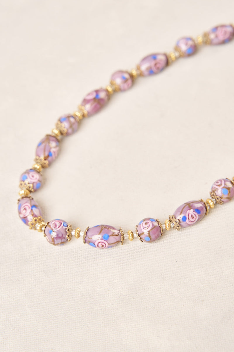 Painted Bead Necklace - Purple