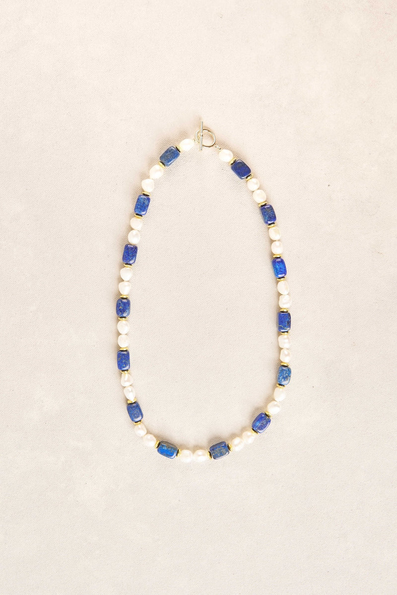 Stone Pearl Necklace - Blue