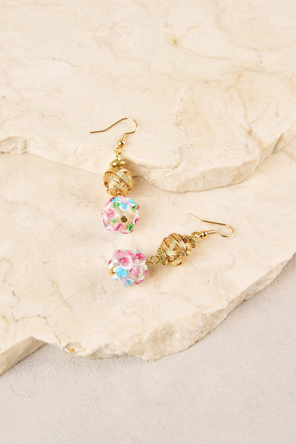 Glass Bead Floral Earrings - Multi
