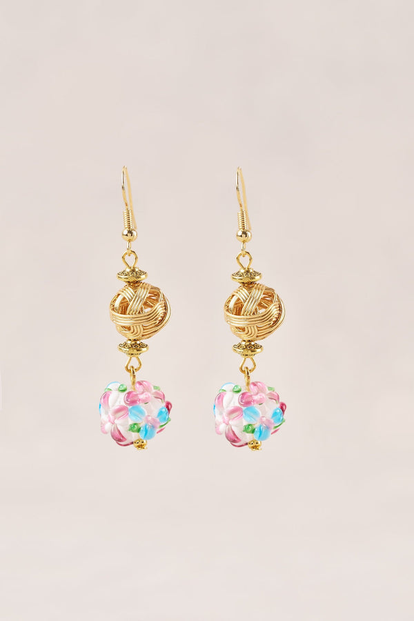 Glass Bead Floral Earrings - Multi