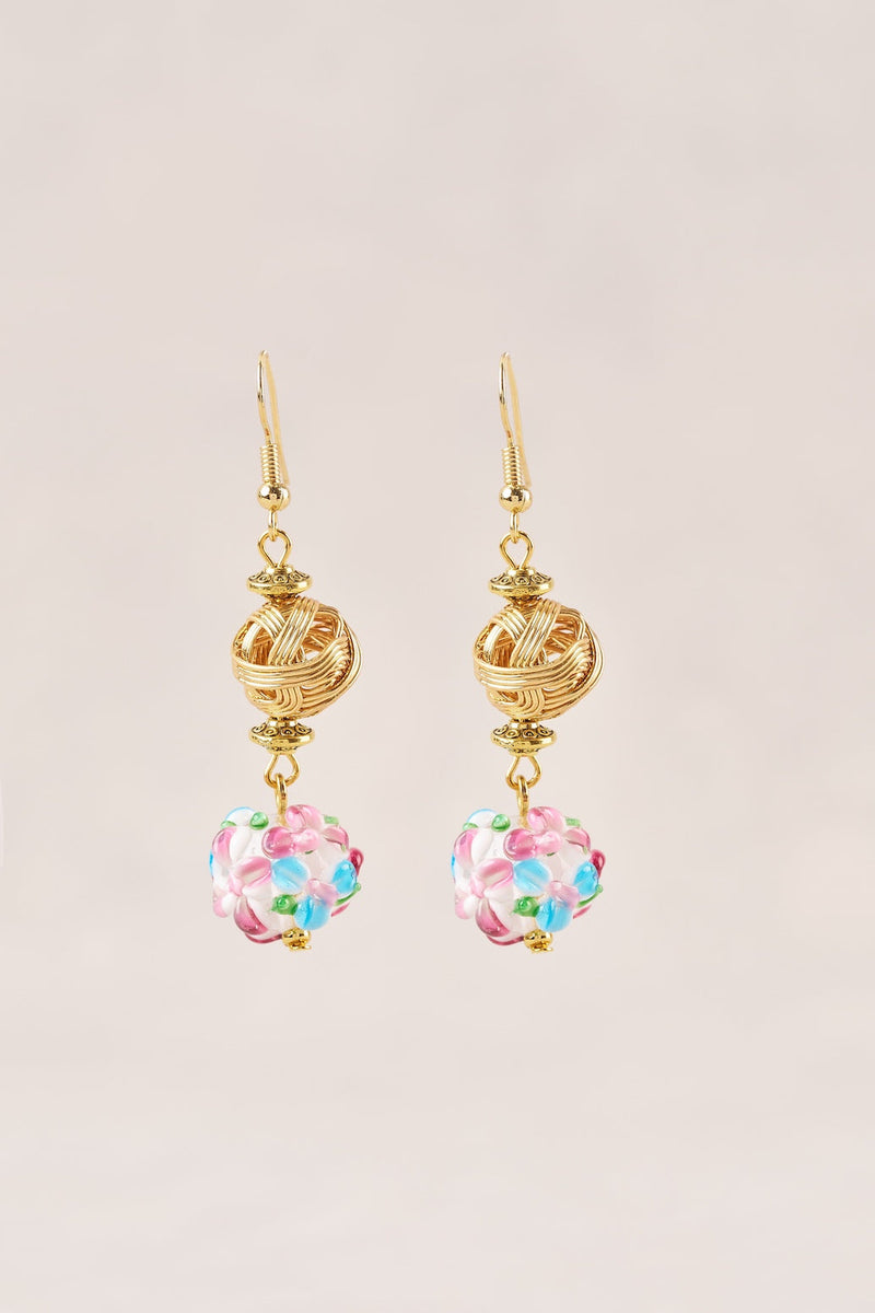 Glass Bead Floral Earrings - Multi