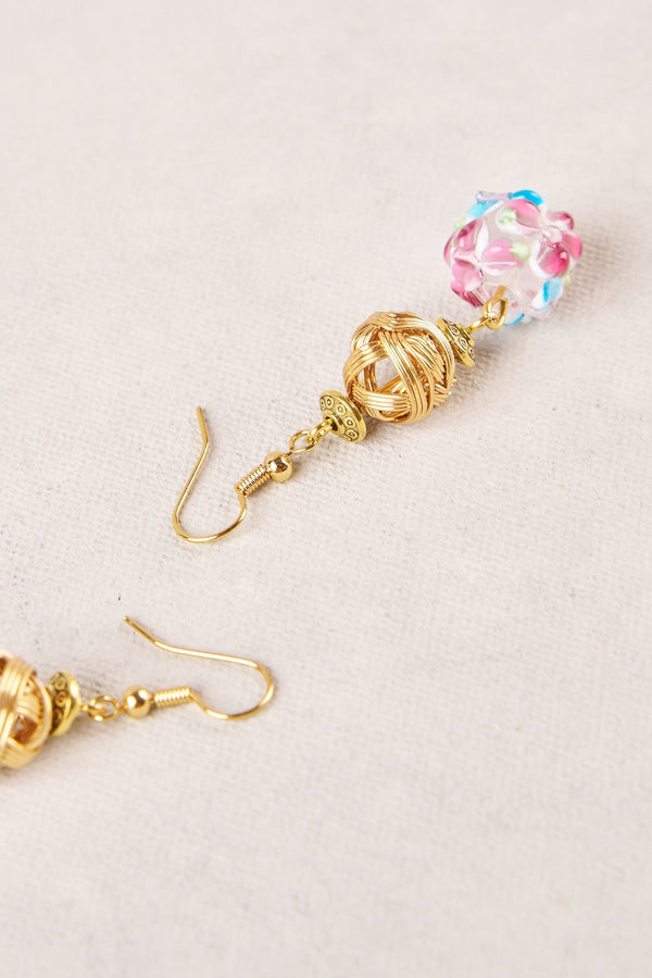 Glass Bead Floral Earrings - Multi