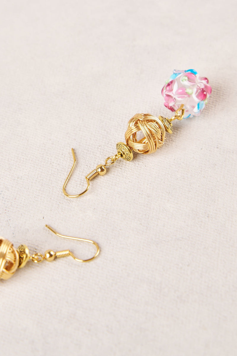 Glass Bead Floral Earrings - Multi