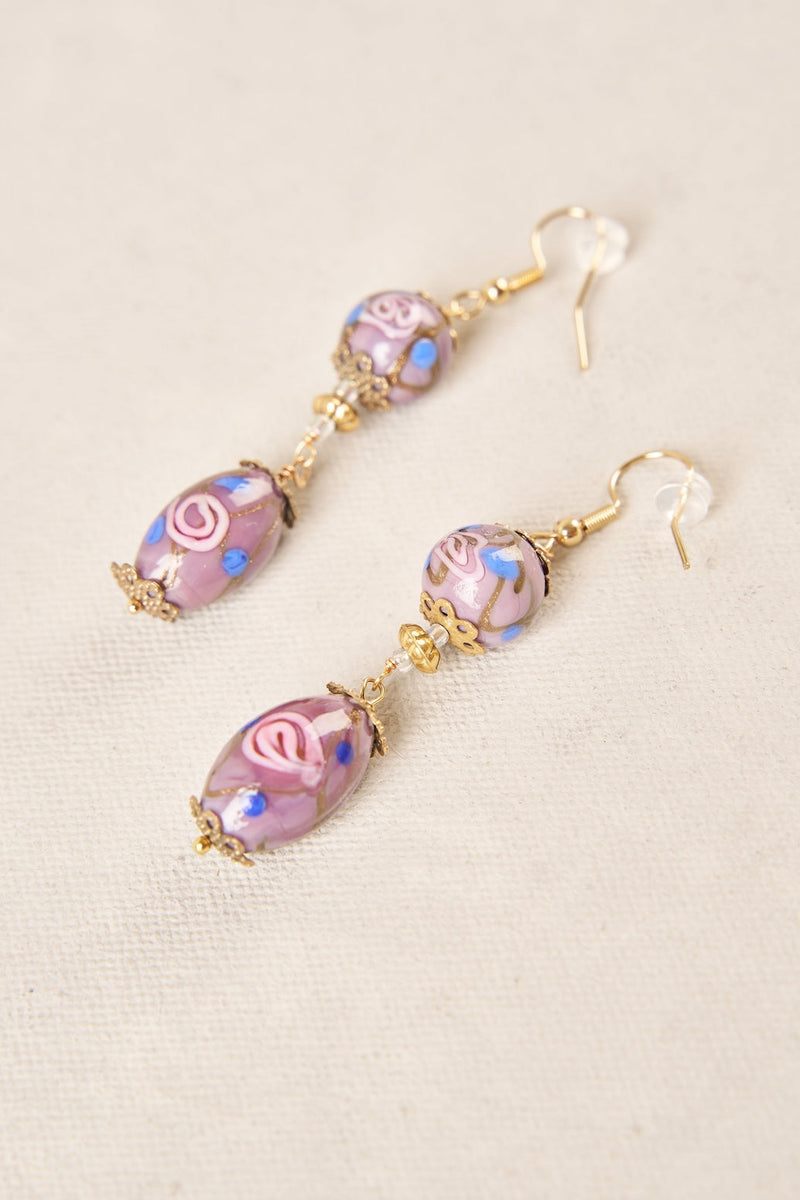 Painted Bead Earrings - Purple