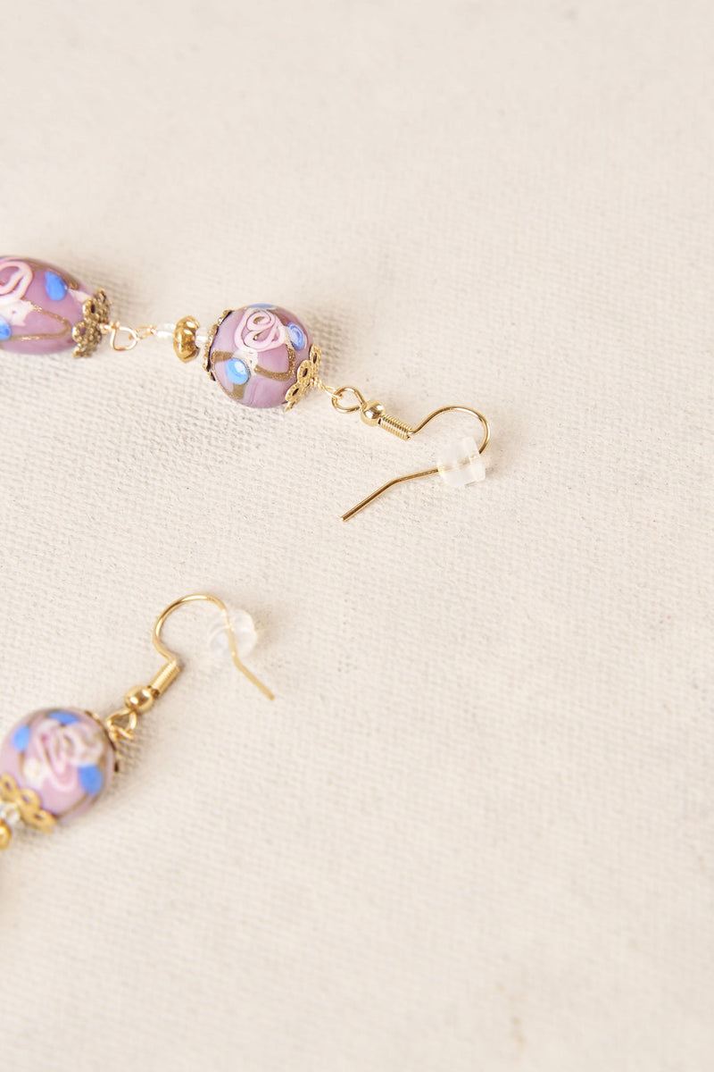 Painted Bead Earrings - Purple