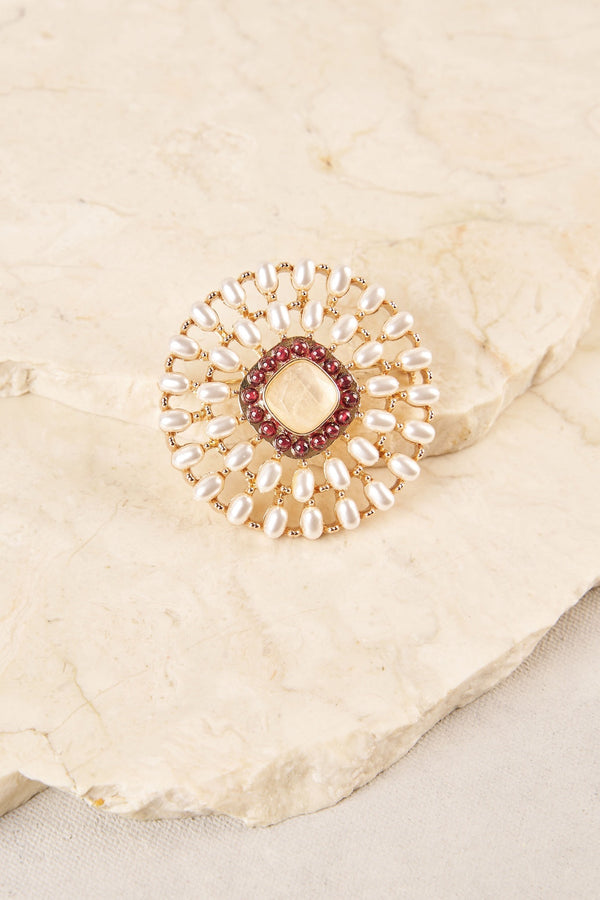 Round Pearl Brooch - Gold
