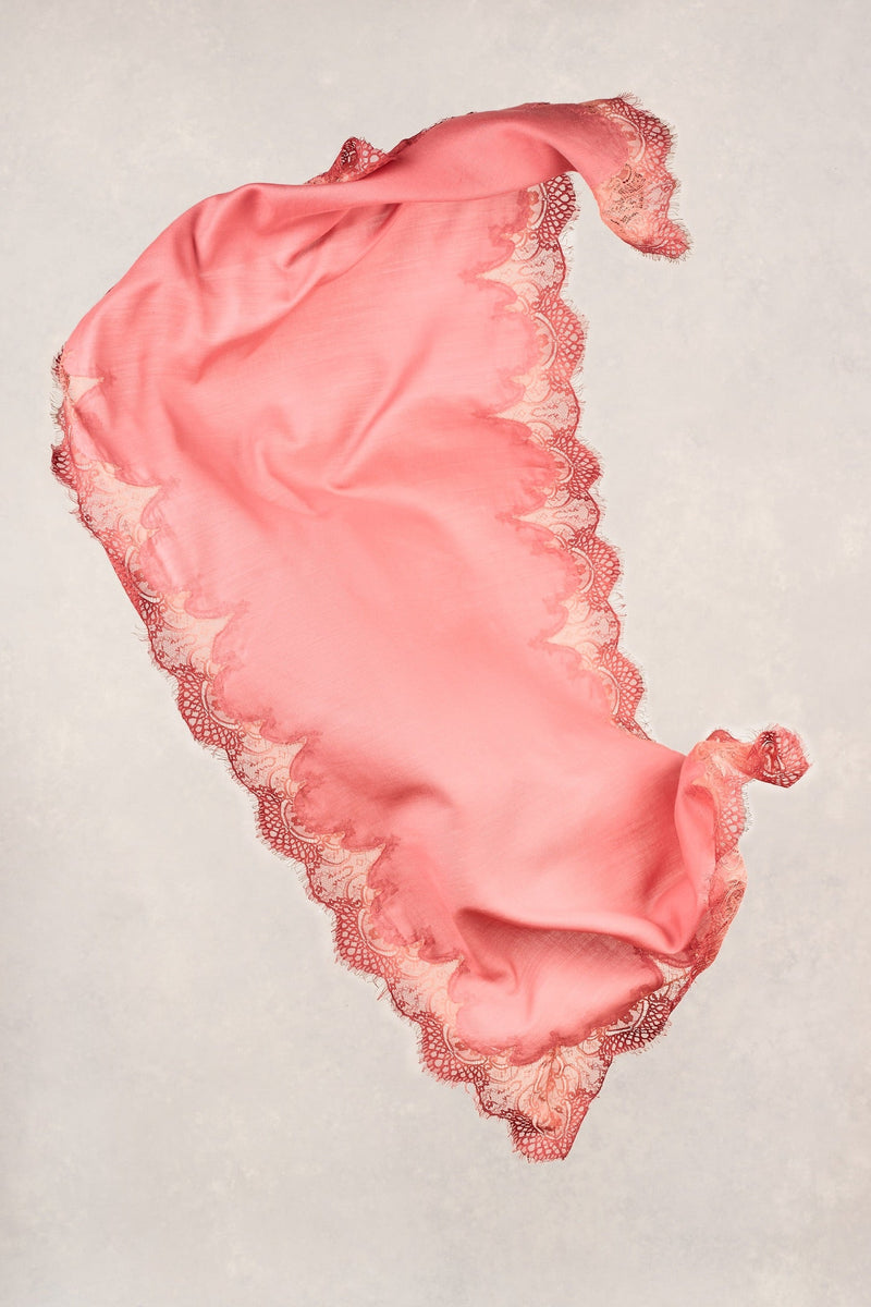 Lace Border Scarf - Coral