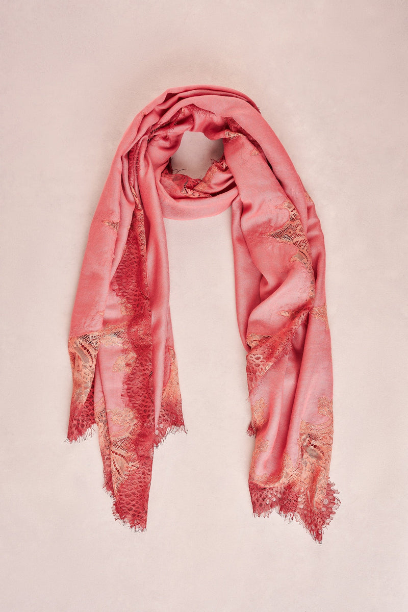 Lace Border Scarf - Coral