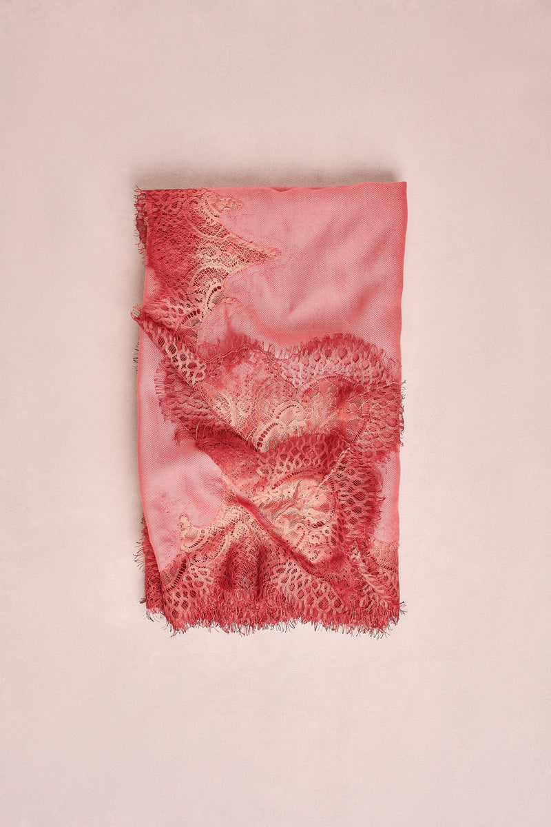 Lace Border Scarf - Coral