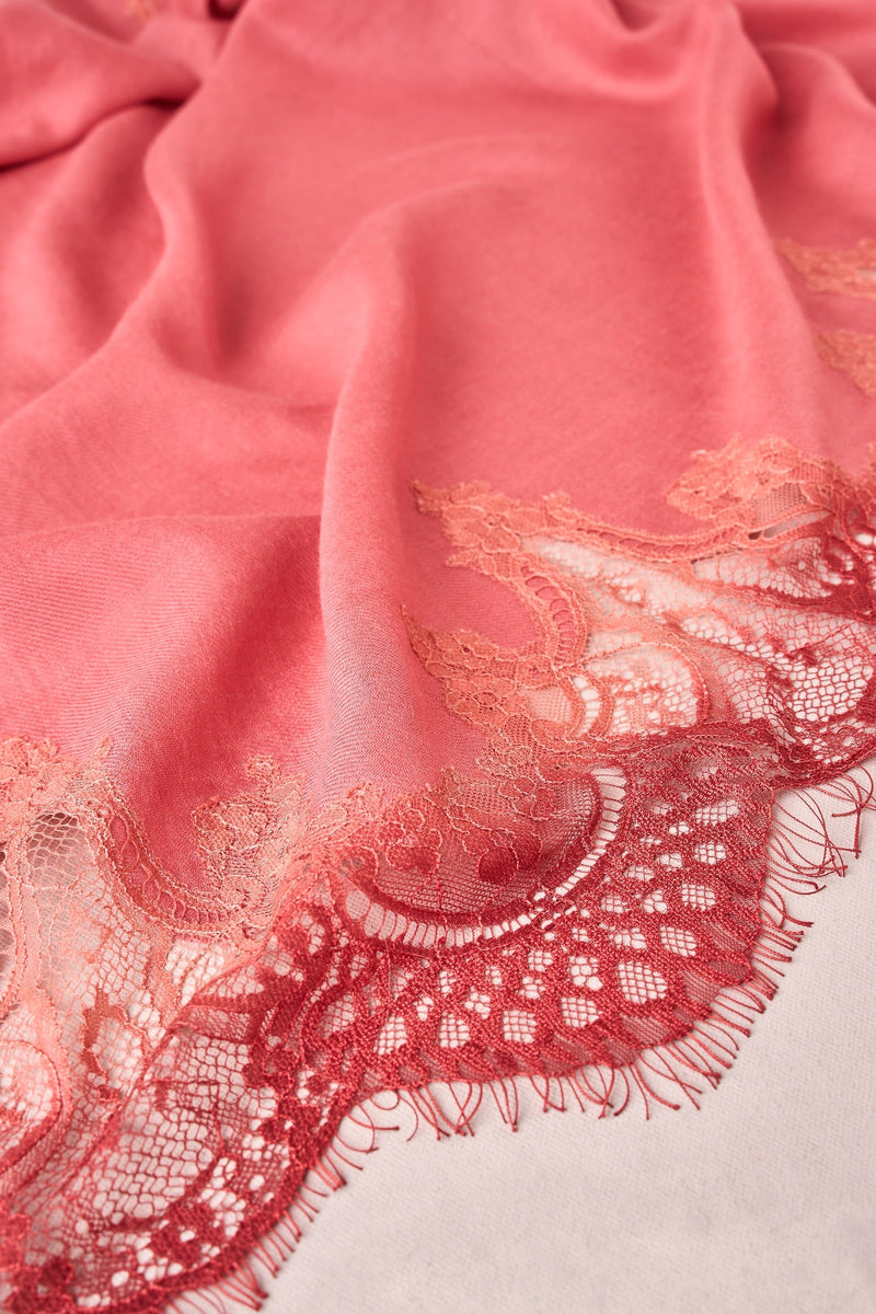 Lace Border Scarf - Coral