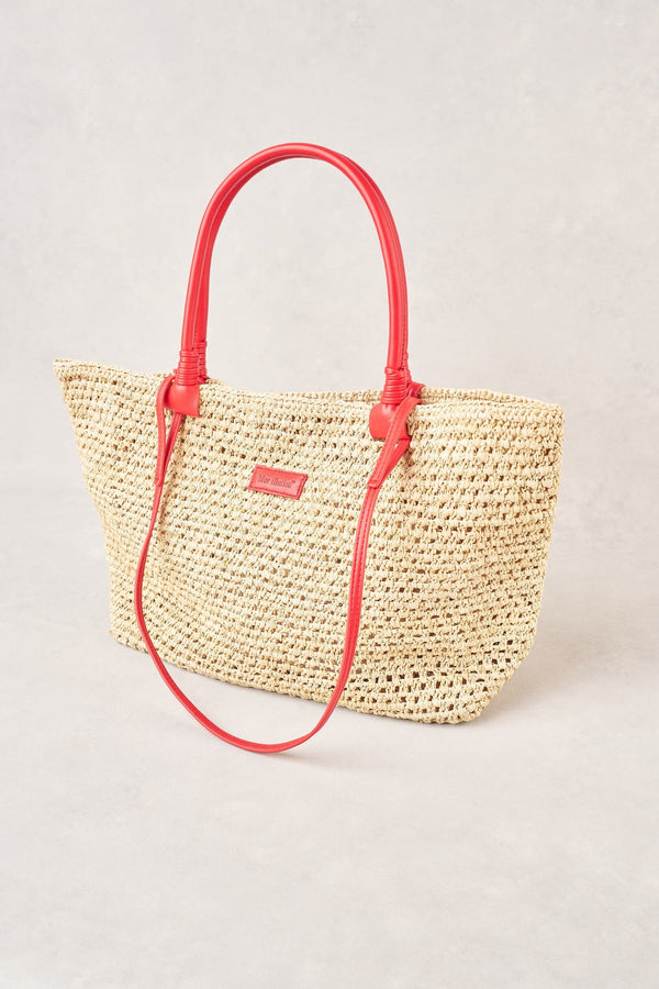 Raffia Tote Bag - Red