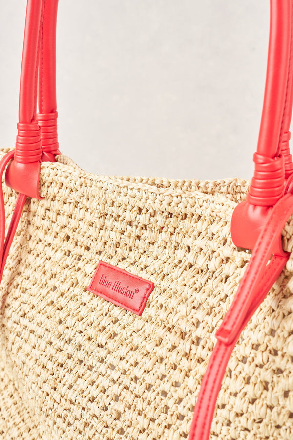 Raffia Tote Bag - Red