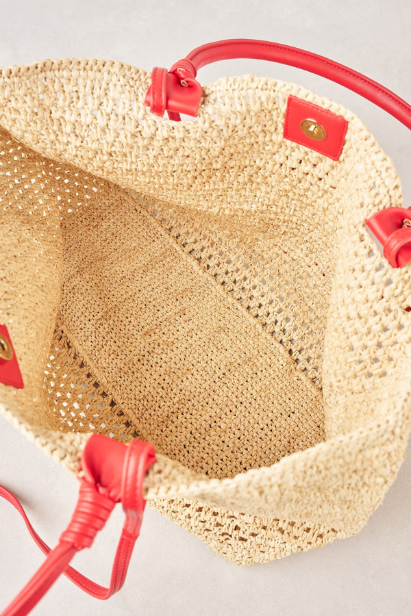 Raffia Tote Bag - Red