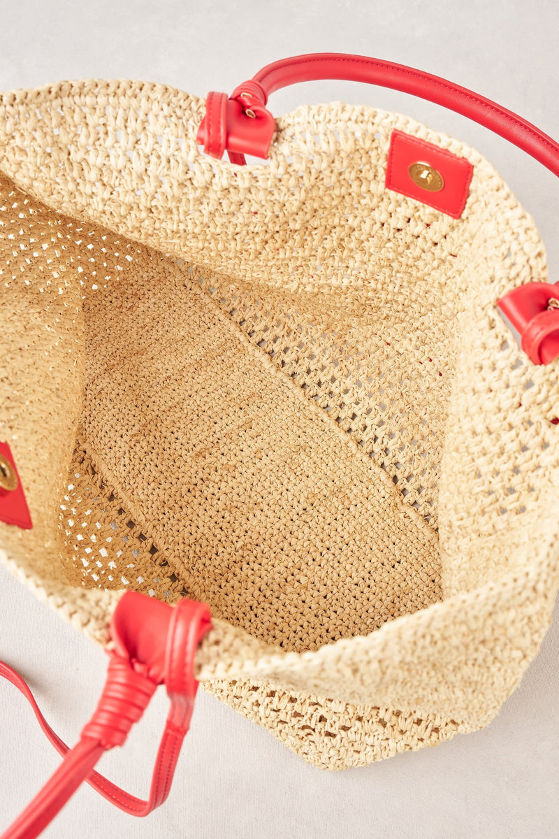 Raffia Tote Bag - Red