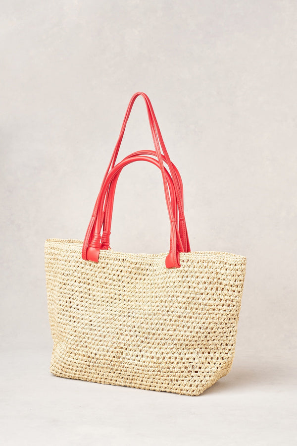 Raffia Tote Bag - Red