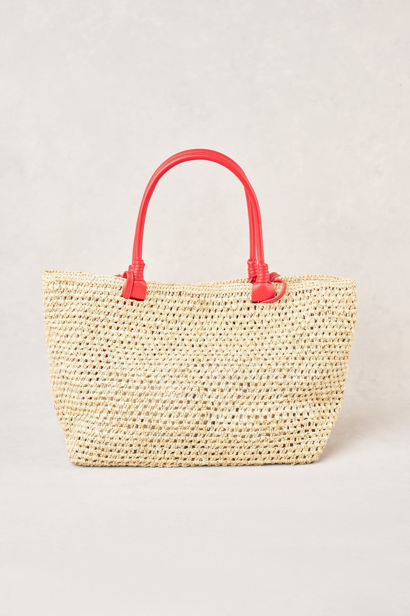 Raffia Tote Bag - Red