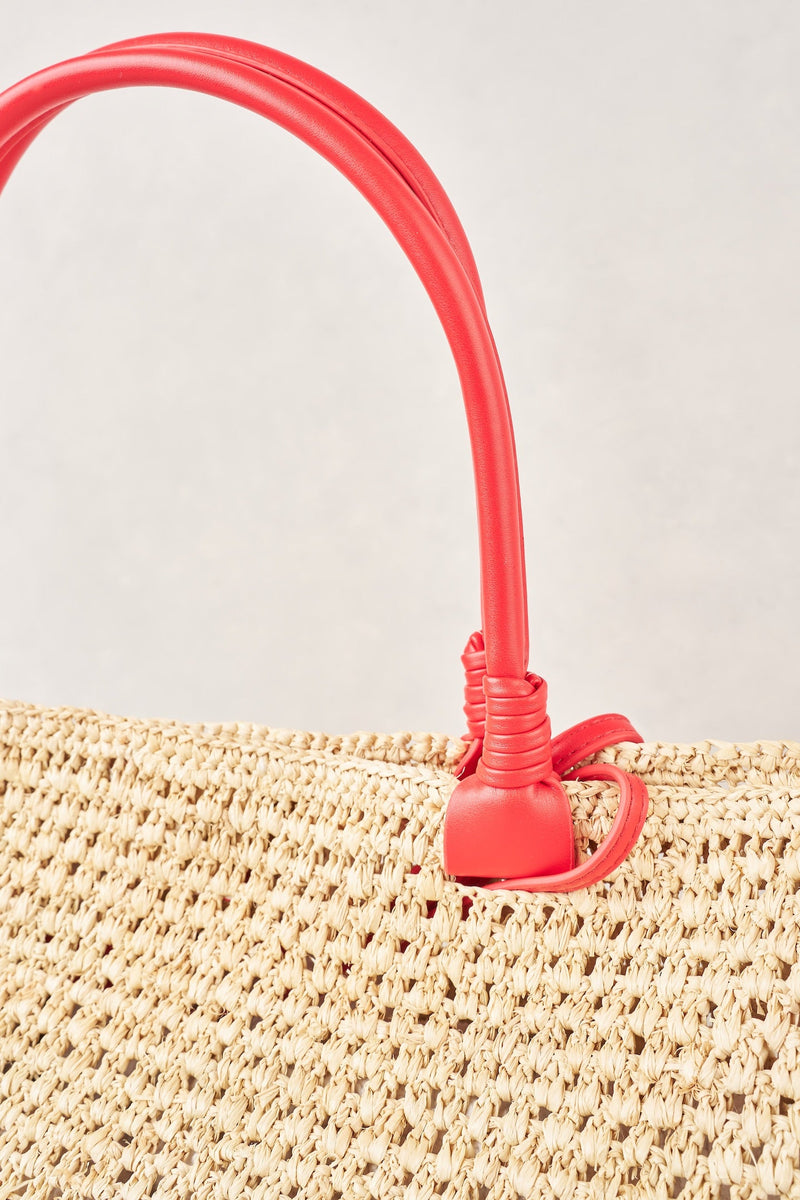 Raffia Tote Bag - Red