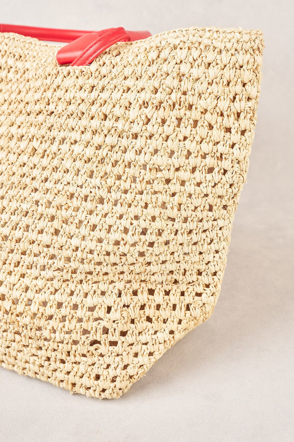 Raffia Tote Bag - Red