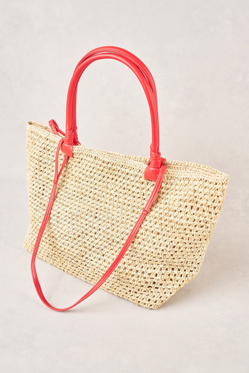 Raffia Tote Bag - Red