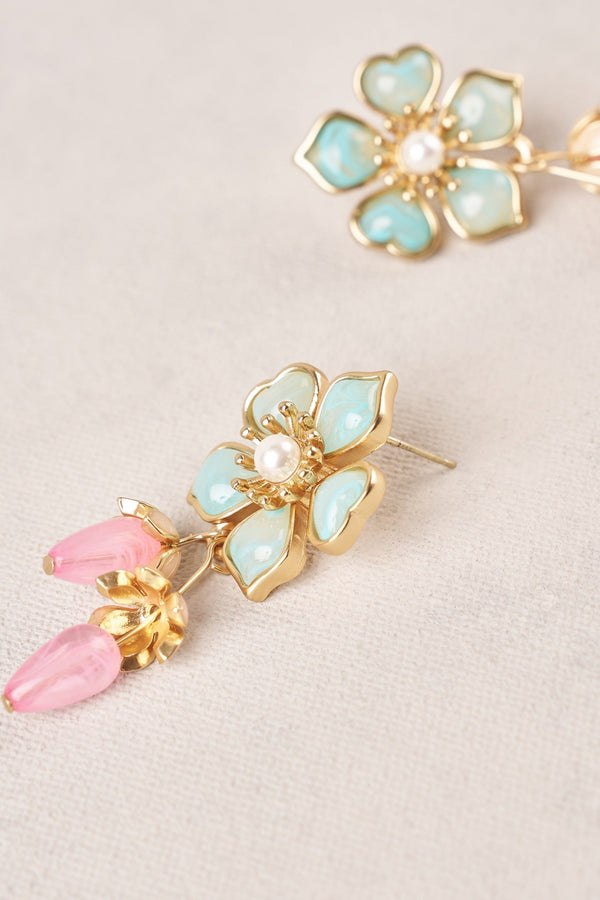 Flower Statement Earrings - Multicolour