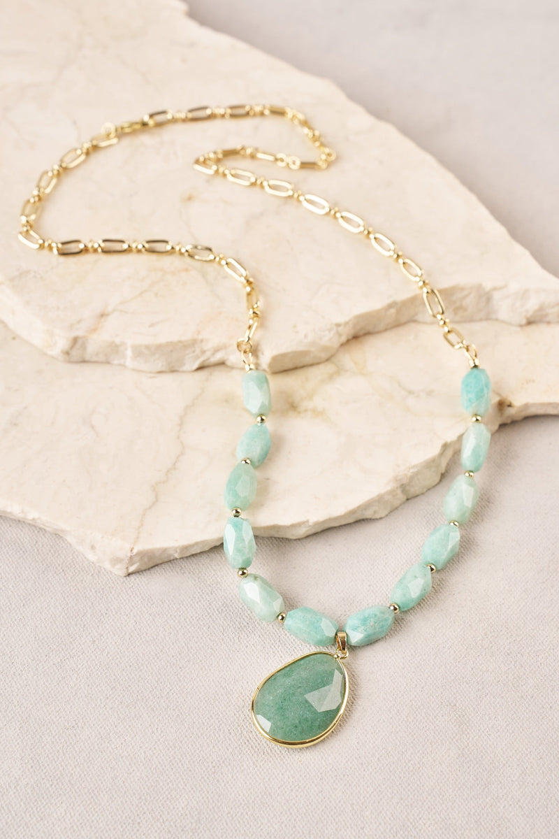 Stone Pendant Necklace - Aqua