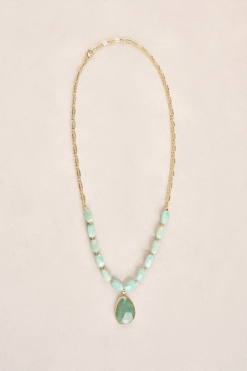 Stone Pendant Necklace - Aqua