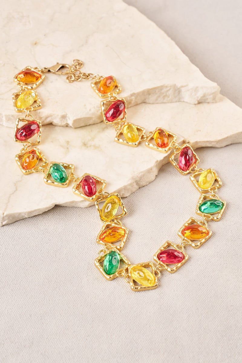 Square Stone Necklace - Multicolour