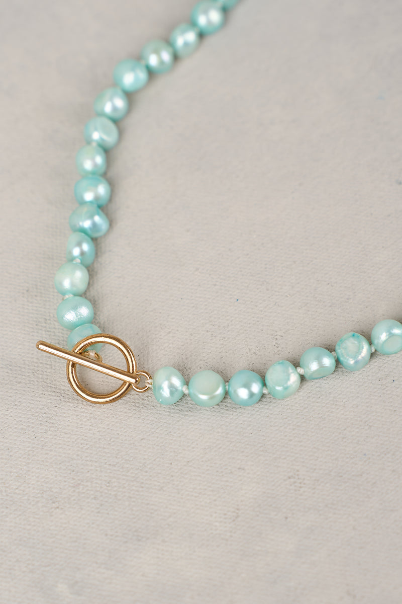 Aqua Blue Pearl Necklace - aquamarine
