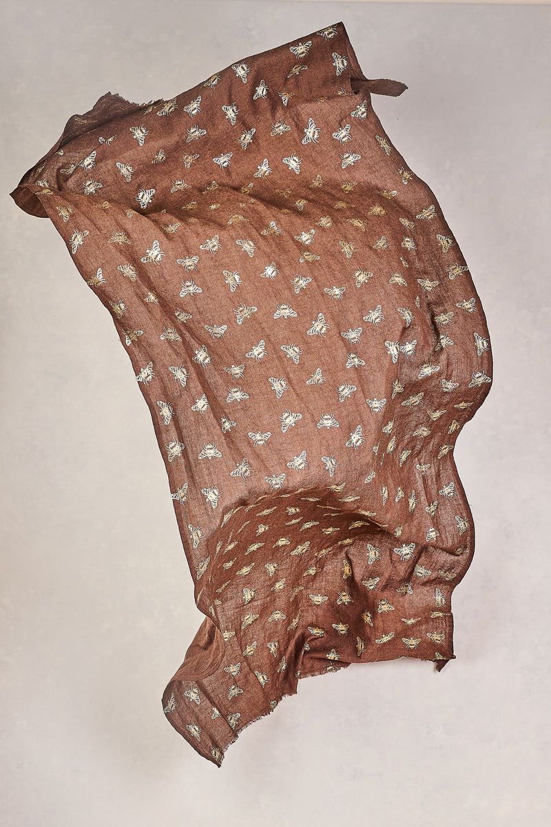 BEE FOIL WOOL SCARF - BROWN AND GOLD 